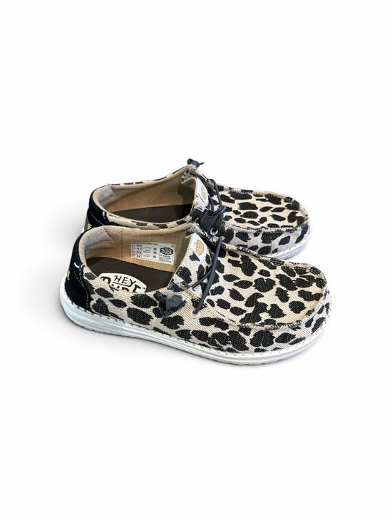 Hey Dude Shoes - Hey Dude womens size 6 Leopard Print Slip-On Sneakers - Black & Cream